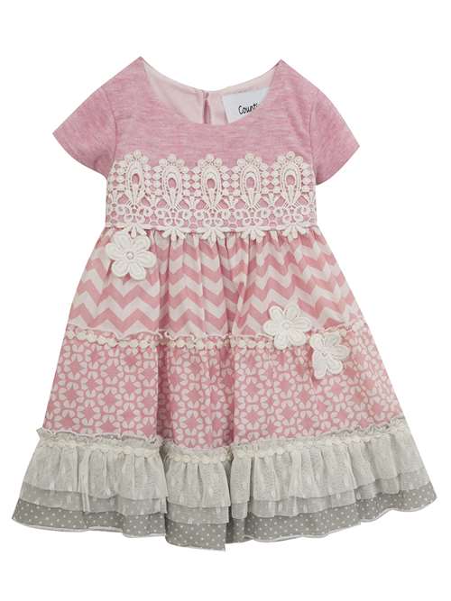 Pink Gray Multi Print Tiered Dress Set * 12 18 24 Months