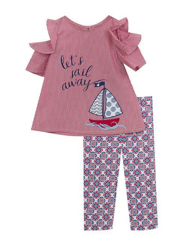 Red Navy Let's Sail Away Sailboat Set | Little Girls 4 5 6