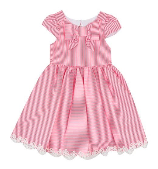 Coral and Ivory Striped Lace Trimmed Dress | 3T/3 Little Footprints Children's Shop Coral and Ivory Striped Lace Trimmed Dress | 3T/3 Little Footprints Children's Shop