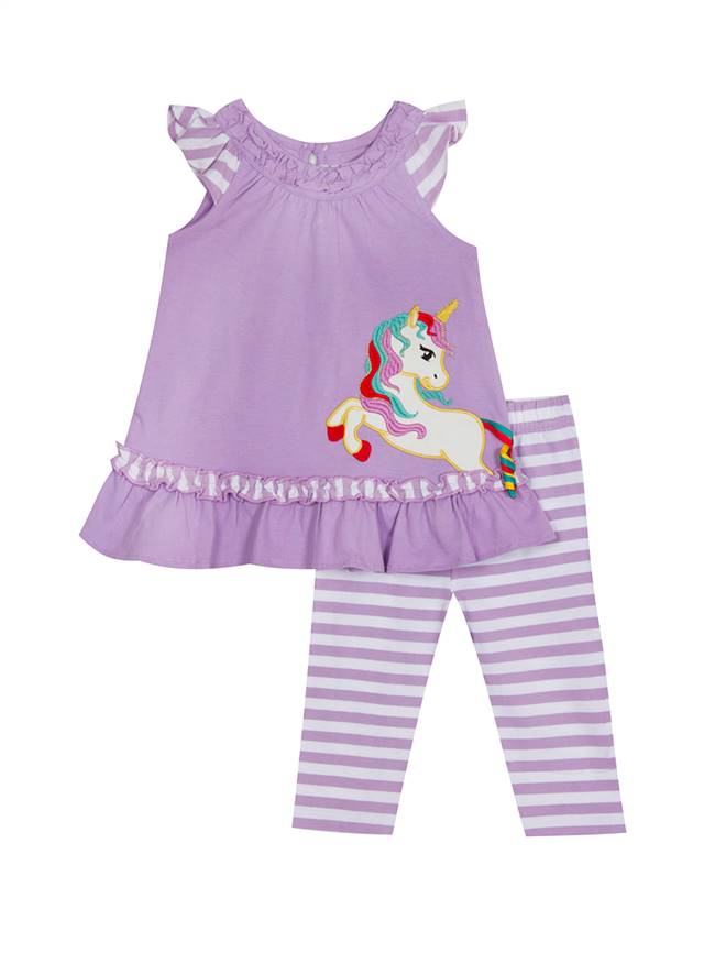 Lilac Knit Top with Unicorn Applique and Capri Leggings | 12 18 24 Months