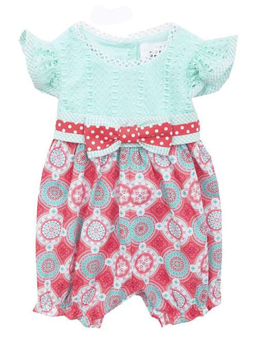Mint and Coral Lace Print Romper  6 12 24 Months