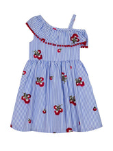 Blue Striped Embroidered Dress | Little Girls 4 5 6