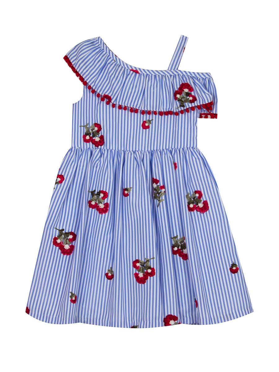 Blue Striped Embroidered Dress | Little Girls 4 5 6 Blue Striped Embroidered Dress | Little Girls 4 5 6