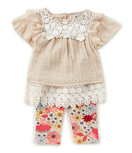 Taupe Guaze Ivory Lace Floral Legging Set by Rare Editions * 2T
