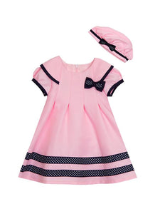 Nautical Pink & Navy Dot Trim Dress Set | 2T