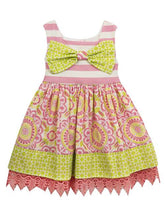 Blush Pink Green Stripe Floral Bow Dress | 3T 6 6X
