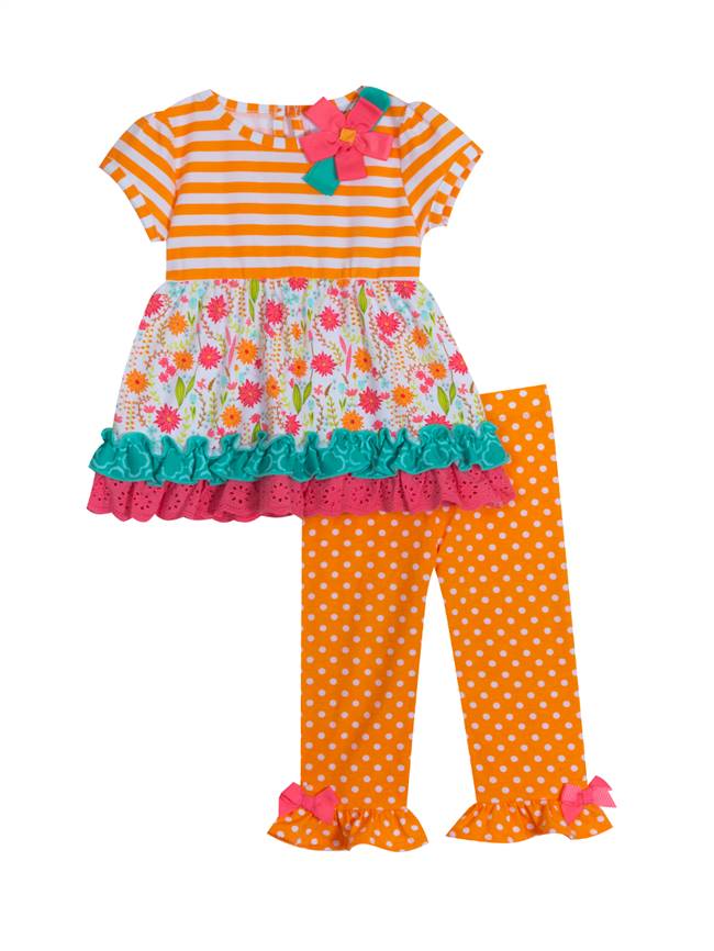 Orange Striped Daisies Polka Dot Leggings Set | 3-6 6-9 Months