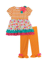 Orange Striped Daisies Polka Dot Leggings Set | Girls Size 4 5 6