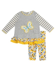 Gray Yellow Butterfly Top and Legging Set | 3-6 12 18 24 Months