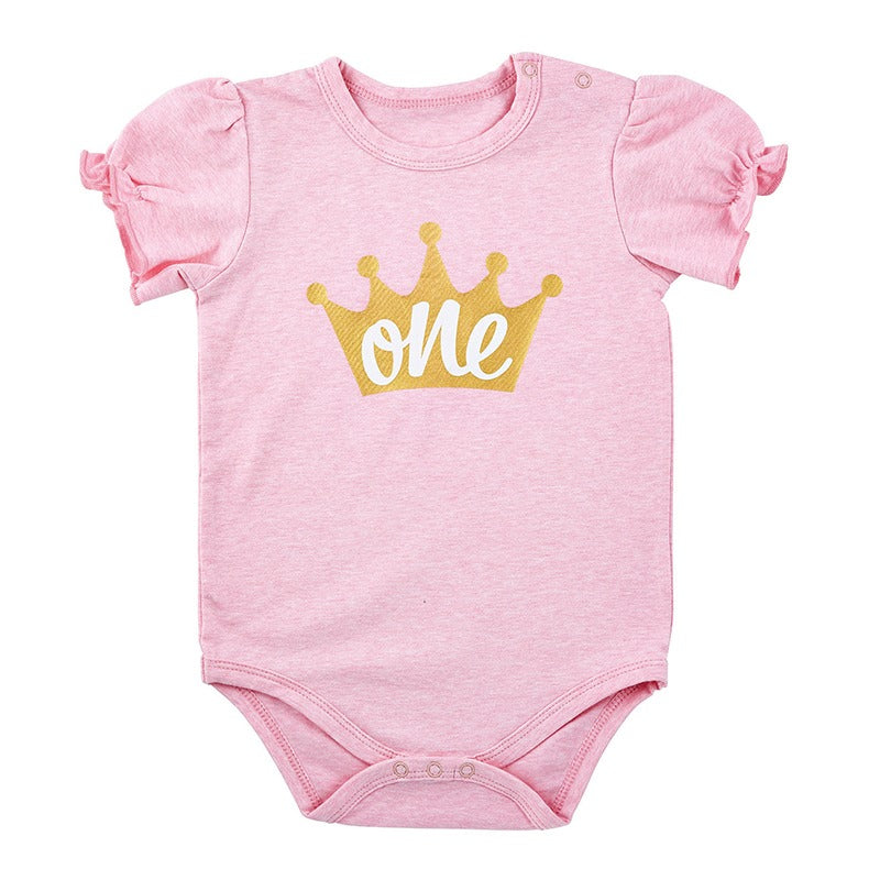 Pink Gold One Crown Birthday Snapshirt Crawler * 6-12 Months