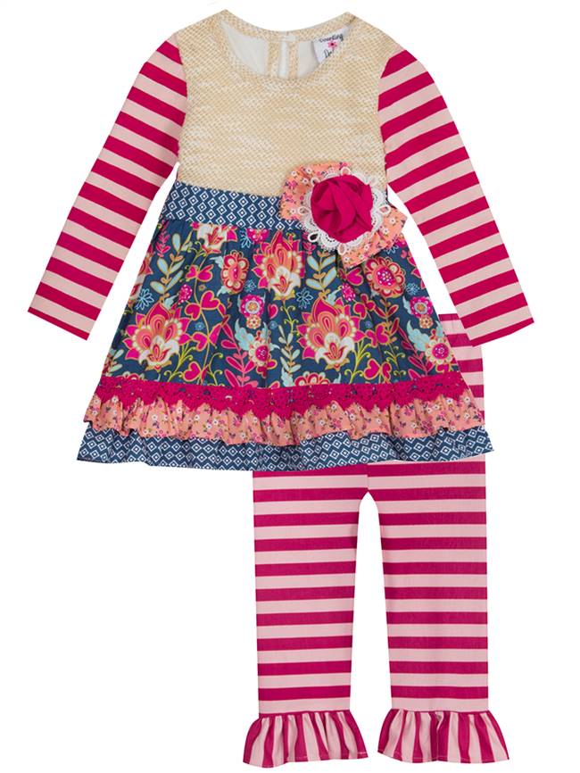 Floral Stripe Berry Top & Legging Set * 3-6 12 18 24 Months