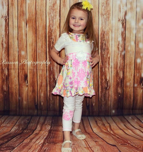 Girls Pink Feather & Damask Panel Dress Set | 2/3T 4/5T