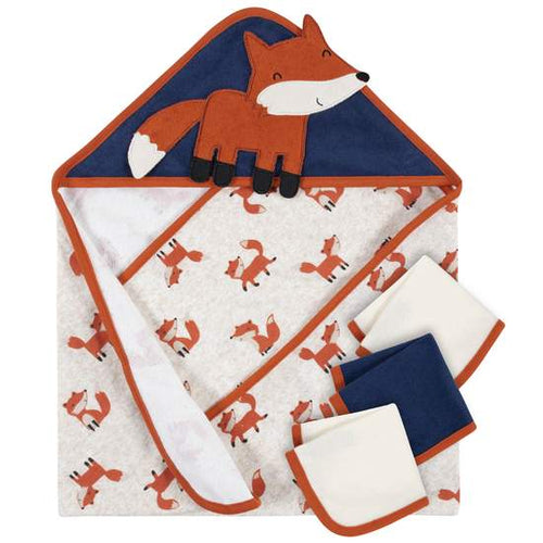 4-Piece Boys Fox Hooded Towel and Washcloths Set