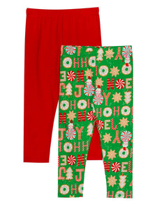 2 Pair Red Green Christmas Print Leggings | 3T or 4T