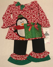 Red White Holiday Penguin Glitter Black Legging Set | Size 4 5 6X