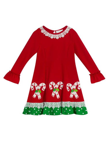 Red Candy Cane Christmas Dress | Little Girls 4 5 6X