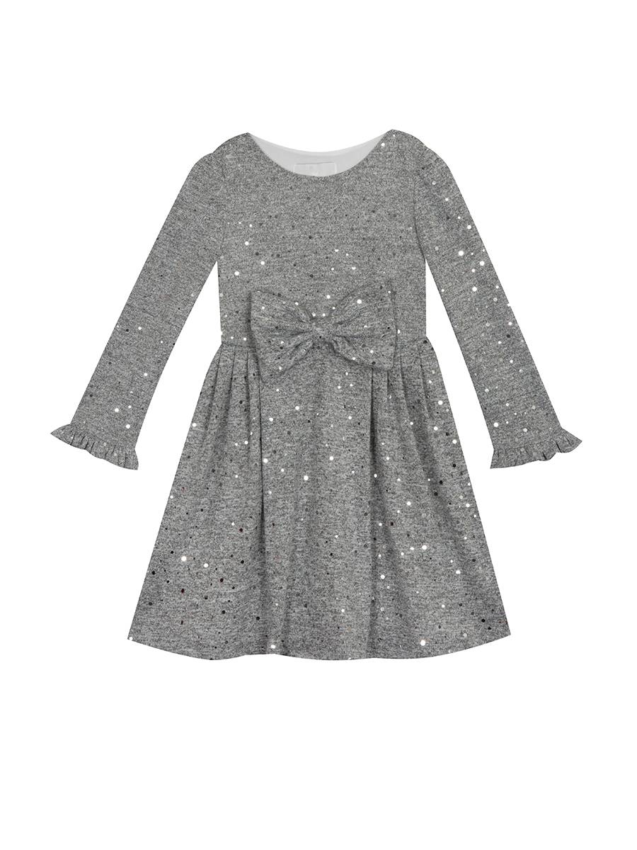 Gray Hacci Foil Dot Dress with Bow | 5 6 6X