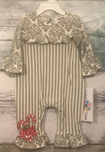 Gray Red Candy Cane Long Romper and Bib Set | 6 or 9 Months