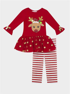 Rare Editions Red Gold Glitter Dot Reindeer Tutu Set or