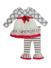 Holiday Gray Red Dot Striped Legging Set | 6-9 or 12 Months