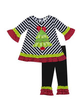 Black Red Green Striped Christmas Tree Pants Set | 3-6 12 24 Months