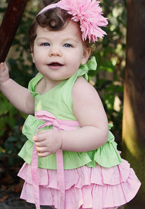 Lime & Pink Ruffled Woven Halter Top | 18-24M 2T 3T