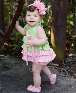 Lime & Pink Ruffled Woven Halter Top | 18-24M 2T 3T