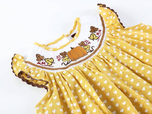 Mustard Heart Pumpkin Smocked Angel Sleeve Dress | 2T 3T 4T 5Y 6Y