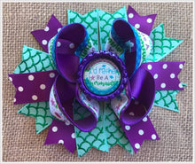 Purple Green I'd Rather Be A Mermaid Bottle Cap Hair Bow 5"