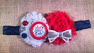 Red White Navy "Red White & Cute" 4th of July Patriotic Shabby Flower Headband