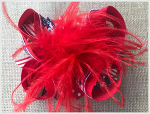 Patriotic American Cutie Red White and Blue Feather Hair Bow * 5"
