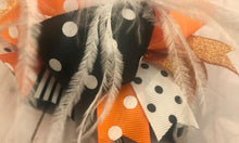 Orange & Black White Feather Halloween Hair Bow 5 1/2"