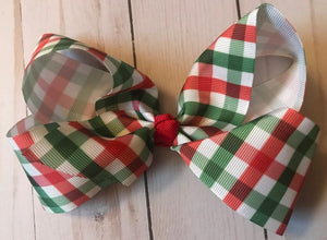 Red and Green Plaid Christmas Hair Bow * 6"