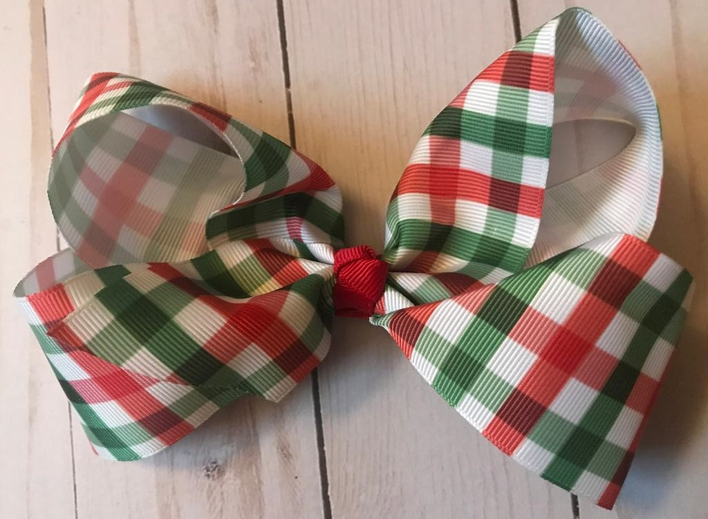 Red and Green Plaid Christmas Hair Bow * 6