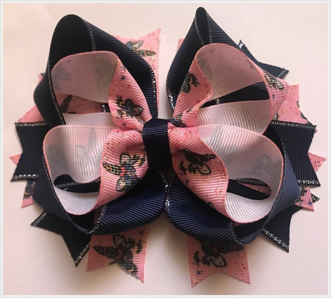 Navy and Pink Unicorn Hair Bow