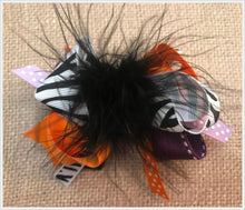 Halloween Orange Purple Zebra Black Marabou Hair Bow 3"