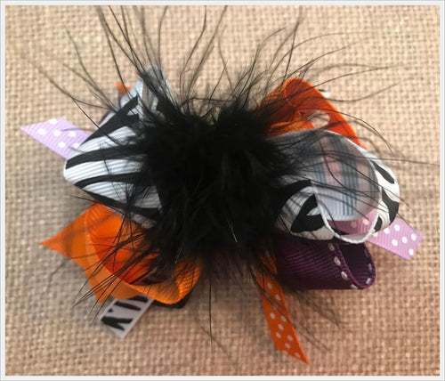 Halloween Orange Purple Zebra Black Marabou Hair Bow 3