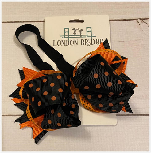 Halloween Orange Black Polka Dot Bow Headband