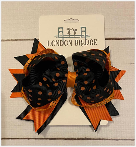 Halloween Orange Black Polka Dot Hair Bow 6