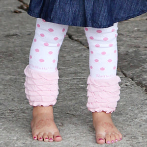 White & Pink Bubbles Ruffle Leg Warmers