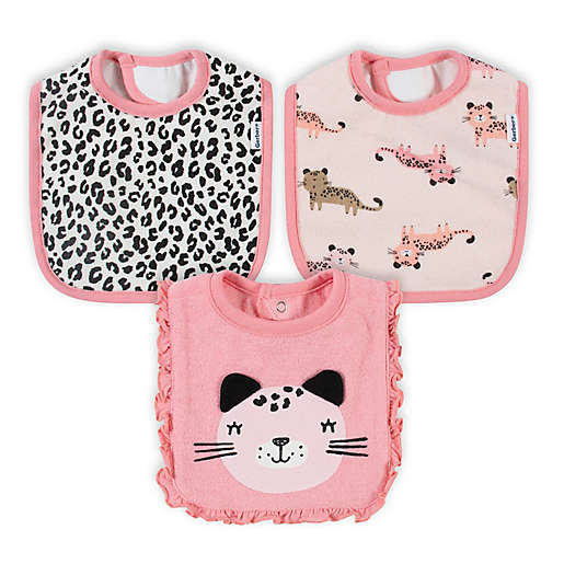 3-Pack Baby Girls Leopard Bibs