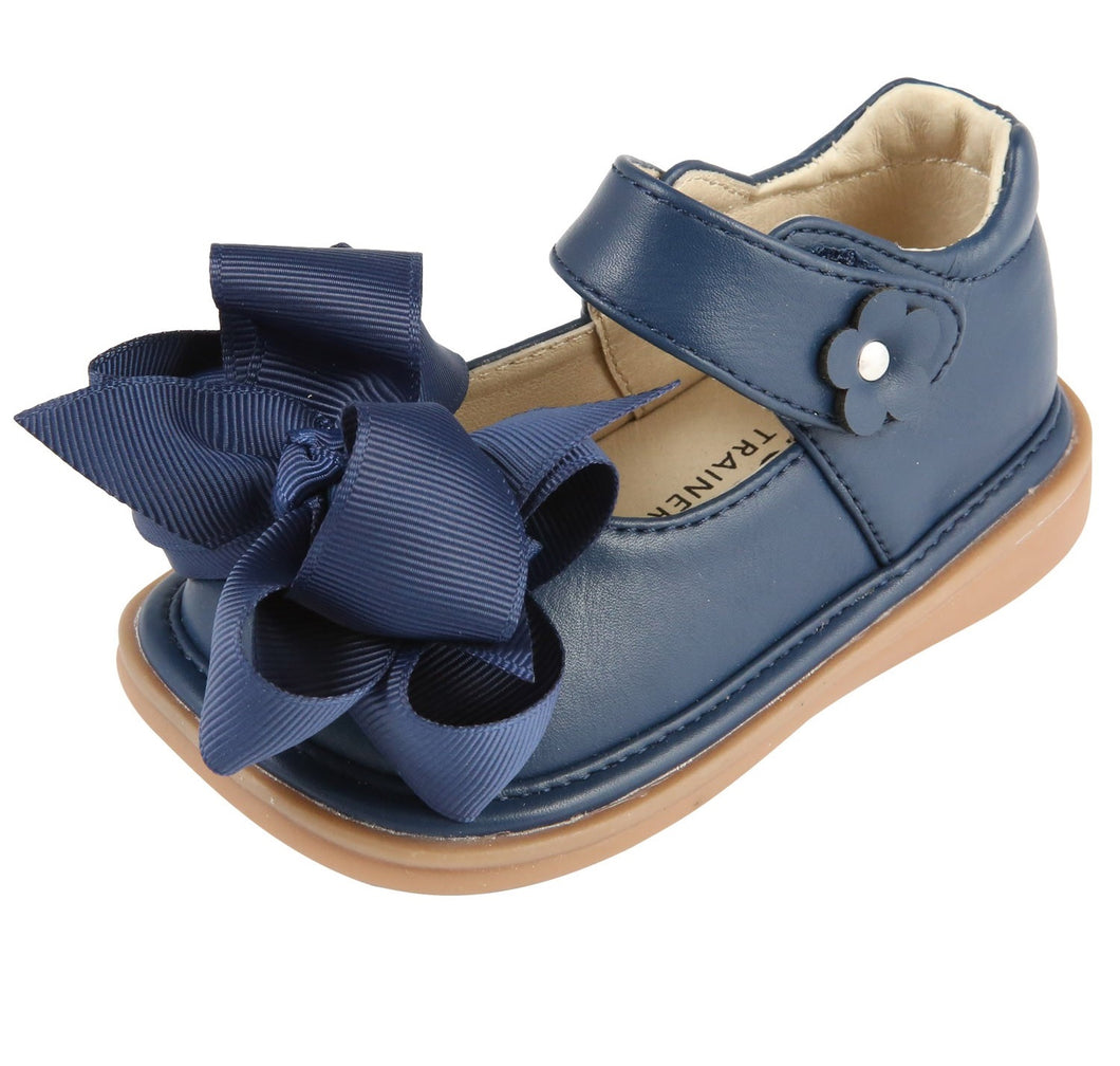 Navy Ready Set Bow Mary Janes Toddler Girls Squeaky Shoes Size