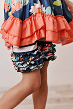 Navy and Coral Floral Top and Ruffle Shorts Set | Little Girls 4 or 5