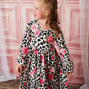 Cheetah and Pink Rosette Twirl Dress * Little Girls 3 4 5 6