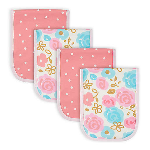 4-Pack Baby Girls Princess Floral Polka Dot Terry Lined Burp Cloths