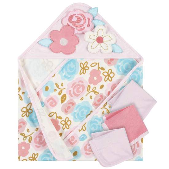 4-Piece Girls Princess Hooded Towel and Washcloths Set