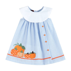 Light Blue Seersucker Pumpkin Yoke Dress | 6-12M 12-24M 3T 4T 5Y