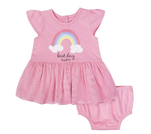 2-Piece Baby Girls Rainbow Cap Sleeve Dress with Diaper Cover | 18 24 Months