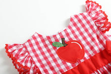 Red Gingham Apple Angel-Sleeve Bow-Waist Dress | 5 Years