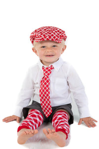 Red Plaid Leg Warmers, Cabbie Hat Neck Tie Set | 1-3 Years